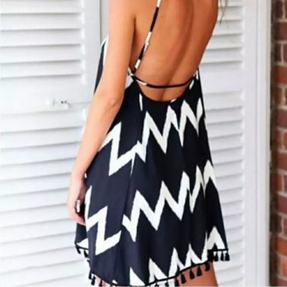 Chevron & Chiffon Tasseled Sling Back Dress - Picture 4 of 6